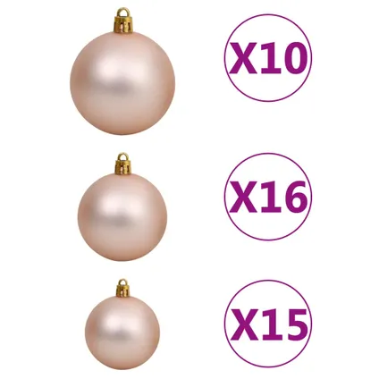 vidaXL Set de boules de Noël avec pic et 300 LED 120pcs Doré rose 8