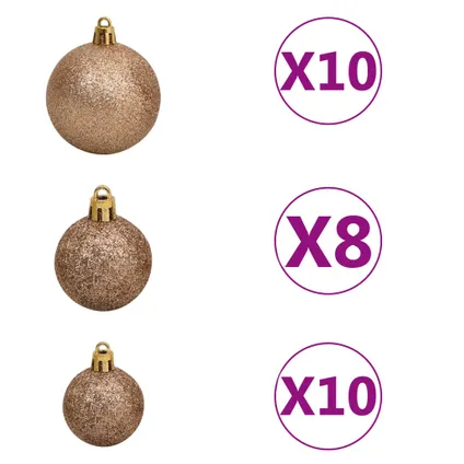 vidaXL Set de boules de Noël avec pic et 300 LED 120pcs Doré rose 9