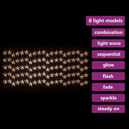 vidaXL Lichtsnoergordijn sterren met 500 LED's en 8 functies 3