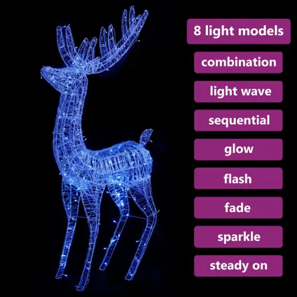 vidaXL Kerstdecoratie rendier 250 LED's blauw 180 cm acryl 4