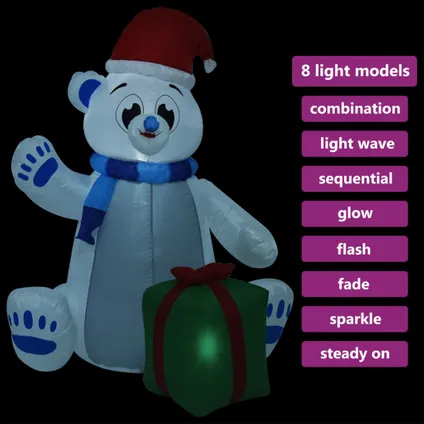 vidaXL Kerstfiguur ijsbeer opblaasbaar LED binnen en buiten 2,4 m 4