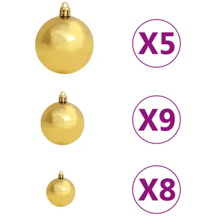 vidaXL 61-delige Kerstballenset met piek en 150 LED's goud en 8