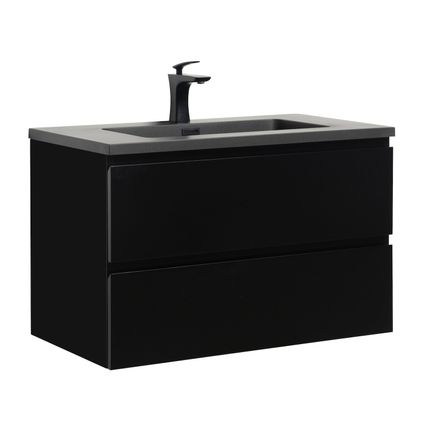 Meuble de salle de bain Angela 80 cm - lavabo noir - Noir mat - Armoire