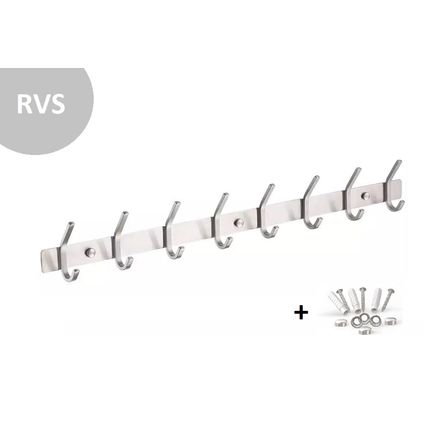 Wandkapstok 16 Haken - RVS - 60cm - Inclusief Bevestigingsmateriaal