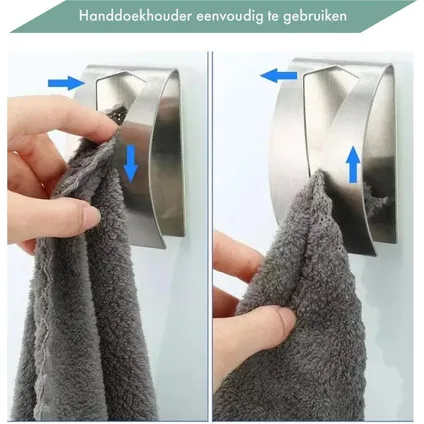 RVS Handdoekhouder 2 stuks - Zelfklevend - Handdoek Klem - Handdoek haak 3