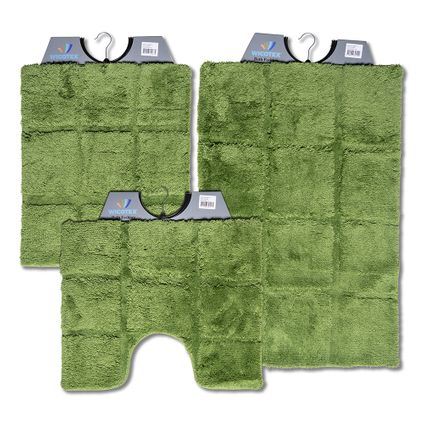 Wicotex - Badmat set - Badmat - Toiletmat - Bidetmat ruit Groen - Antislip onderkant