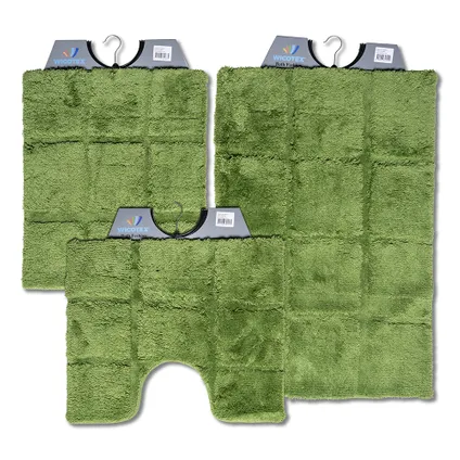 Wicotex - Badmat set - Badmat - Toiletmat - Bidetmat ruit Groen - Antislip onderkant