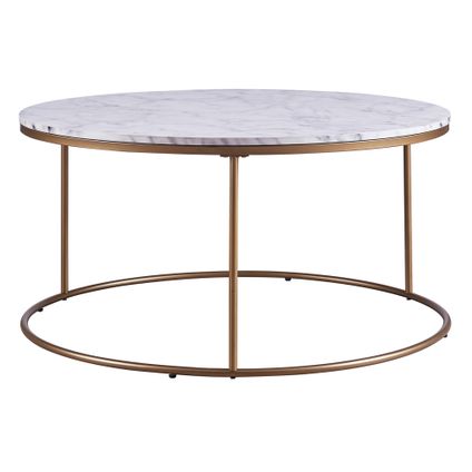 Table basse ronde en bois effet faux marbre pieds métal doré laiton Teamson Home Marmo VNF-00075