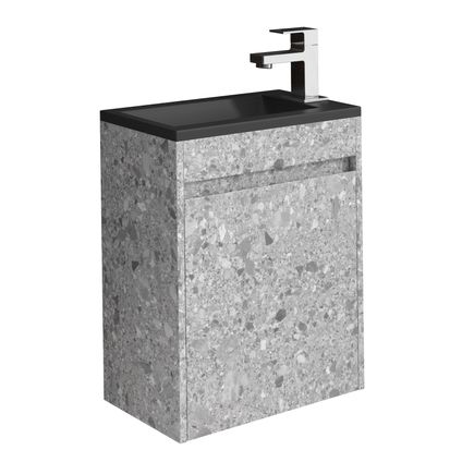 Meuble de salle de bain Sinta 40 x 22 cm Badplaats - Gris pierre lavabo noir -