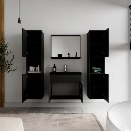 Meuble de salle de bain Montreal XL - Badplaats - 60 cm lavabo noir - Noir mat 4