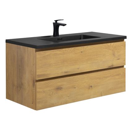 Meuble de salle de bain Angela 100 cm - Badplaats - lavabo noir - Chêne