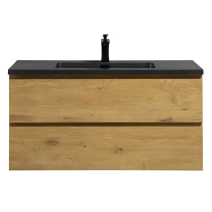 Meuble de salle de bain Angela 100 cm - Badplaats - lavabo noir - Chêne 4
