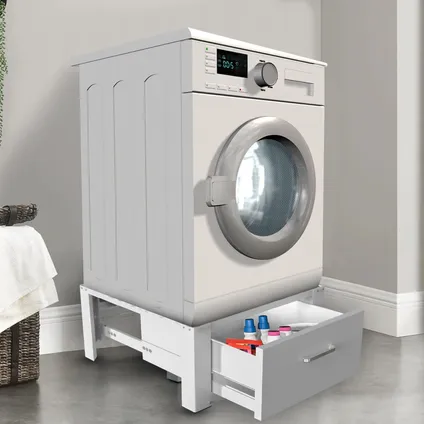 Vonia Wasmachine Verhoger - Wasmachine Verhoger met lade - Wasmachine Sokkel - 63x54x31 - Wit 7