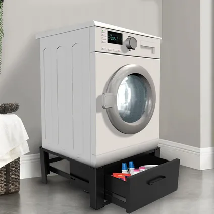 Vonia Wasmachine Verhoger - Wasmachine Verhoger met lade - Wasmachine Sokkel - 63x54x31 - Zwart 5