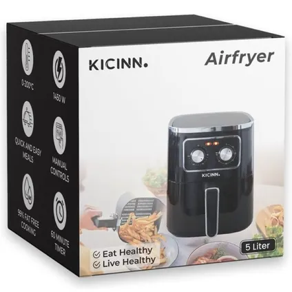 Kicinn Airfryer - Airfryer XXL - Hetelucht friteuse - 5 Liter - 1450 Watt - Zwart 7