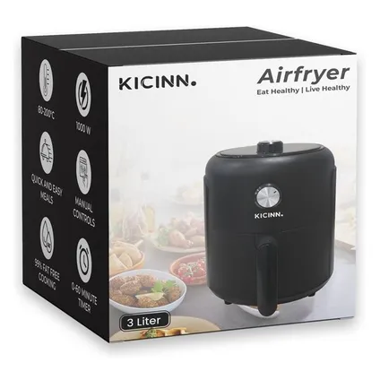 Kicinn Airfryer - Airfryer XL - Friteuse à air chaud - 3 litres - 1000 Watt - Noir 8