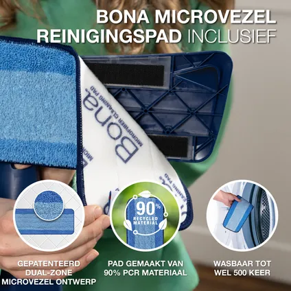 Bona - Kit Nettoyage Sol Pour Sols Durs - Balai Microfibre + 1000 ml Nettoyant Pour Sols Durs + Pad 3