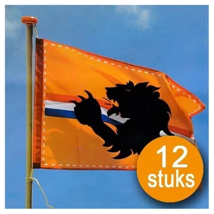 Oranje Versiering | 12 stuks Oranje Vlag 60 x 90 cm | EK/WK Voetbal Holland met leeuw