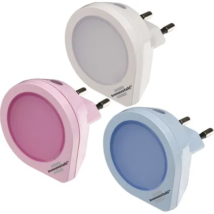 Set de veilleuses LED Brennenstuhl avec capteur de crépuscularité et 1 LED (1x blanche, 1x rose, 1x bleue)