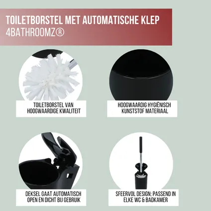 4bathroomz® Dichte Toiletborstel met Wandhouder - Automatische Zwarte Wc borstel 2