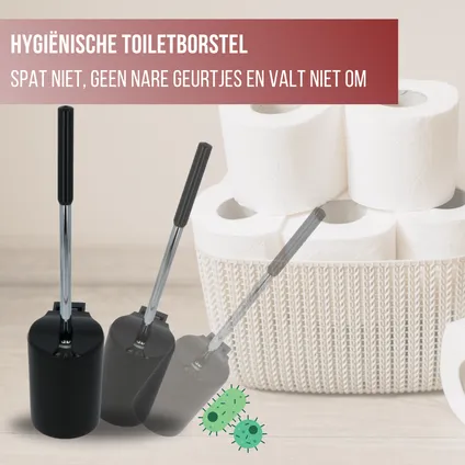 4bathroomz® Dichte Toiletborstel met Wandhouder - Automatische Zwarte Wc borstel 4