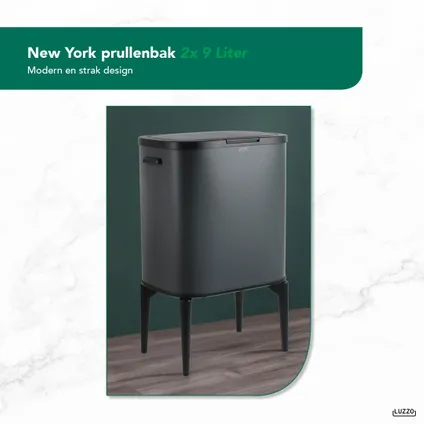 Luzzo® New York Push Afvalscheidingsprullenbak 18 ltr 2 bakken - Grijs 3