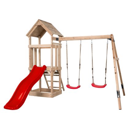 Aire de jeux SwingKing Noa avec toboggan rouge 265cmx280x234cm