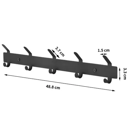 ACAZA - Hangende Muurkapstok van 49 cm Lang met 10 Haken - Zwart 4