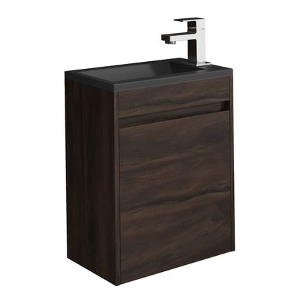 Meuble de salle de bain Sinta 40 x 22 cm Badplaats - Marron noyer lavabo noir -