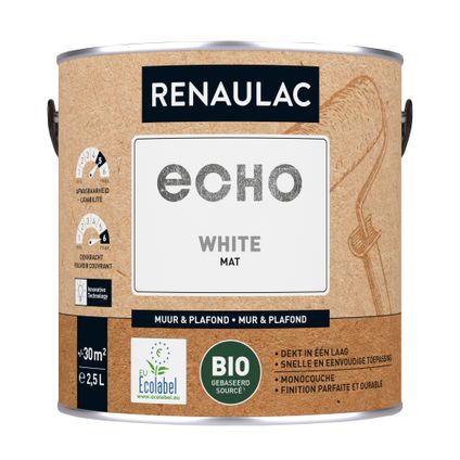 Renaulac muur- en plafondverf Echo Bio wit mat 2,5L