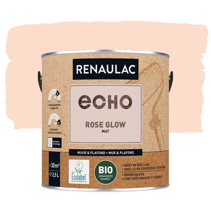 Peinture mur & plafond Renaulac Echo Bio rose glow mat 2,5L