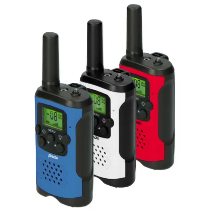 Alecto FR115 3x - Set van drie walkie talkies voor kinderen, 7 km bereik, rood-wit-blauw 2