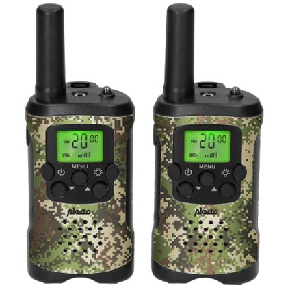 Alecto FR115CAMO - Set van twee walkie talkies voor kinderen, tot 7 kilometer bereik, camouflage