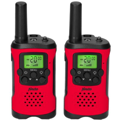 Alecto FR115RD - Set van twee walkie talkies voor kinderen, tot 7 kilometer bereik, rood/zwart