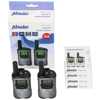 Alecto FR115GS - Set van twee walkie talkies voor kinderen - tot 5 kilometer bereik - grijs/zwart 9
