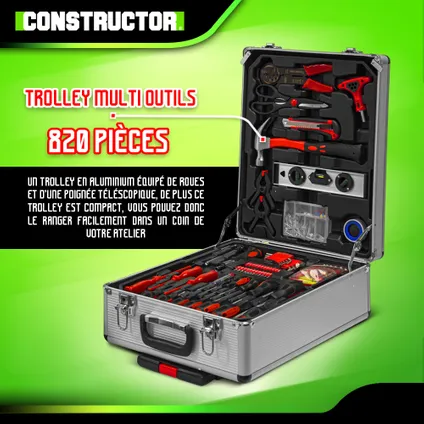Trolley multi outils 820pcs avec poignée téléscopique - Constructor 2