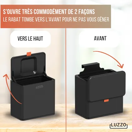 Luzzo® Loft Groente Afvalbak Zwart - Aanrecht Afvalbakje 5 liter - Uitneembare Binnenbak - Zwart 6