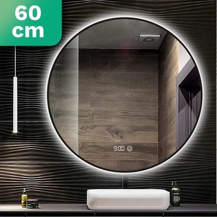 Mirlux Badkamerspiegel met LED Verlichting & Verwarming – Rond - Anti Condens - Mat Zwart - 60CM