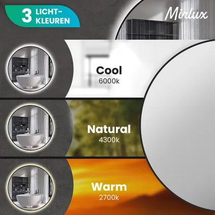 Mirlux Badkamerspiegel met LED Verlichting & Verwarming – Rond - Anti Condens - Mat Zwart - 60CM 4