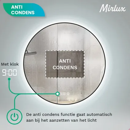 Mirlux Badkamerspiegel met LED Verlichting & Verwarming – Rond - Anti Condens - Mat Zwart - 60CM 8