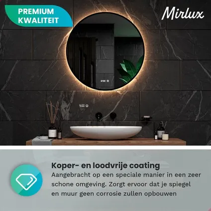 Mirlux Badkamerspiegel met LED Verlichting & Verwarming – Rond - Anti Condens - Mat Zwart - 60CM 9