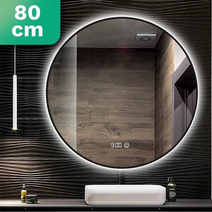 Mirlux Badkamerspiegel met LED Verlichting & Verwarming – Rond - Anti Condens - Mat Zwart - 80CM