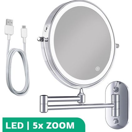 Make Up Spiegel met LED Verlichting - 5X Vergroting - Scheerspiegel