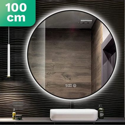 Mirlux Badkamerspiegel met LED Verlichting & Verwarming – Rond – Anti Condens - Mat Zwart - 100CM