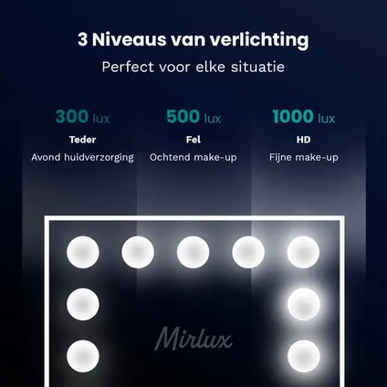 Mirlux Make Up Hollywood Spiegel met Verlichting - Visagie - Dimbaar LED Licht - 13 Lampen - Zwart 5