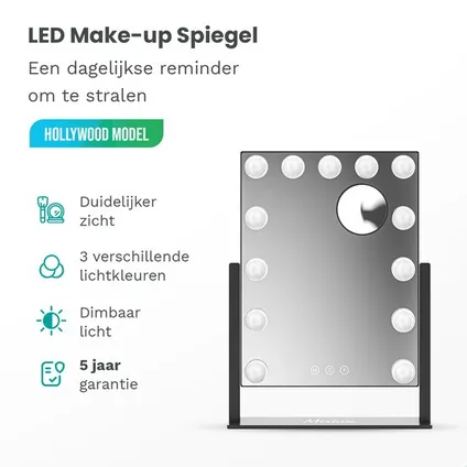 Mirlux Make Up Hollywood Spiegel met Verlichting - Visagie - Dimbaar LED Licht - 13 Lampen - Zwart 7