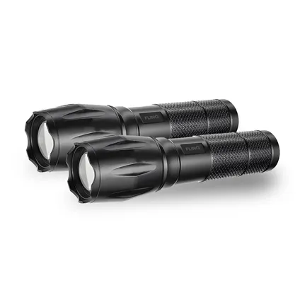FlinQ Military Flashlight - Lampe de poche Led - 1000 mètres - aluminium - 2-pack - noir