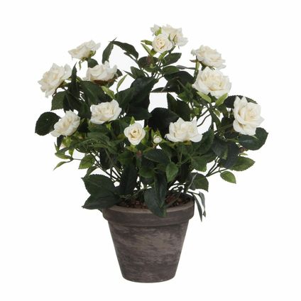 Mica Decorations Kunstplant - rozen - wit - in grijze pot - 33 cm