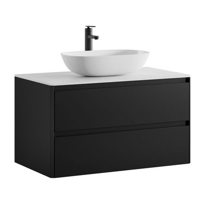 Meuble de salle de bain Omega 90 cm - Badplaats - Noir bois - Meuble avec lavabo