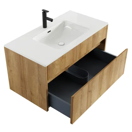 Meuble de salle de bain Pablo 100 cm - Badplaats - Chêne - Meuble avec lavabo 2